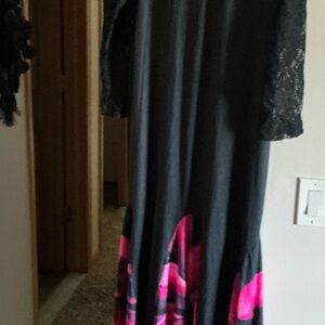 Black Maxi Dress with Pink Floral Hem